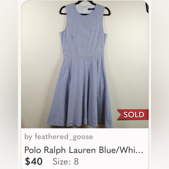 ⭐️ Blue pleated pinstripe tea length retro fit & flair sleeveless v zip back M - Picture 16 of 16